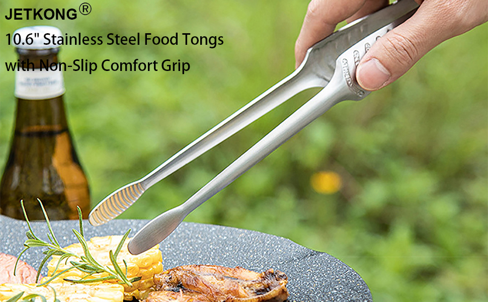 JETKONG Stainless Steel Kitchen Tongs, Serving Tongs for Cooking, 10.6