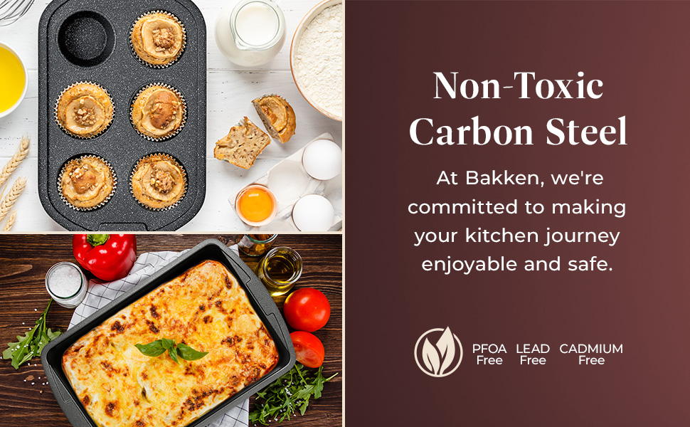 Bakken Swiss - Bakeware Set – 6 Piece – Stackable, Deluxe, Non-Stick Baking Pans for Professional and Home Cooking – Carbon Steel, White Stone Coating