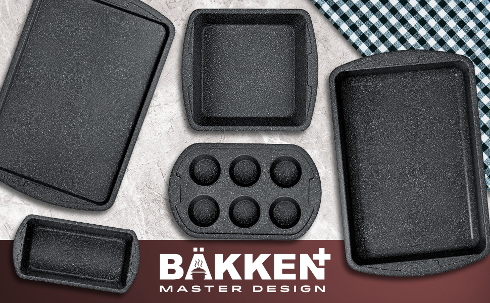 Bakken Swiss - Bakeware Set – 6 Piece – Stackable, Deluxe, Non-Stick Baking Pans for Professional and Home Cooking – Carbon Steel, White Stone Coating