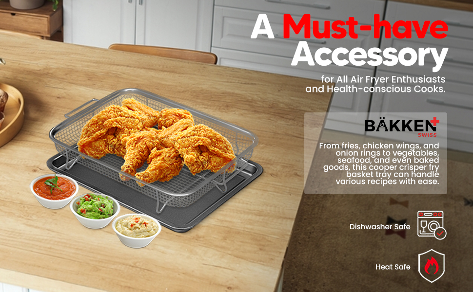 Bakken Swiss Crisper Tray - 2-Piece Set – White Marble, Non-Stick Basket Design for Healthier Cooking in Regular Ovens - Achieve Perfectly Crispy Chips, Bacon and More