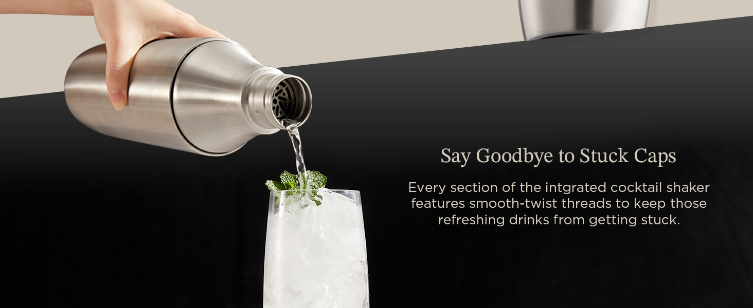 Kitessensu Hybrid Cocktail Shaker | Vacuum Insulated Stainless Steel Martini Shaker with Double Wall Martini Cup | Integrated Measuring System | Tumbler Lid & Cocktail Recipes Included | Crown