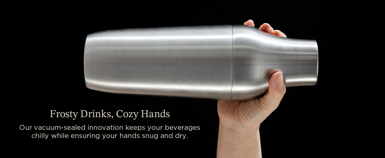 Kitessensu Hybrid Cocktail Shaker | Vacuum Insulated Stainless Steel Martini Shaker with Double Wall Martini Cup | Integrated Measuring System | Tumbler Lid & Cocktail Recipes Included | Crown