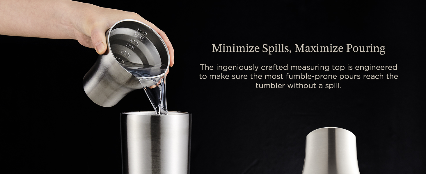 Kitessensu Hybrid Cocktail Shaker | Vacuum Insulated Stainless Steel Martini Shaker with Double Wall Martini Cup | Integrated Measuring System | Tumbler Lid & Cocktail Recipes Included | Crown