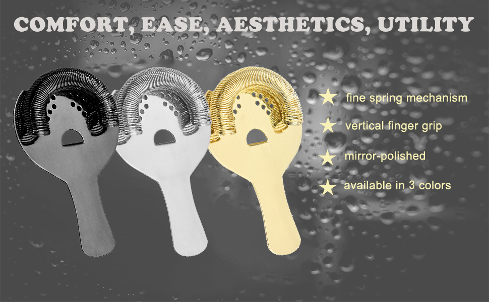 Gold Cocktail Strainer for Drinks 2 Prong Hawthorne Strainer with Removable Spring Stainless Steel Bartending Strainer Bar Cart Tool