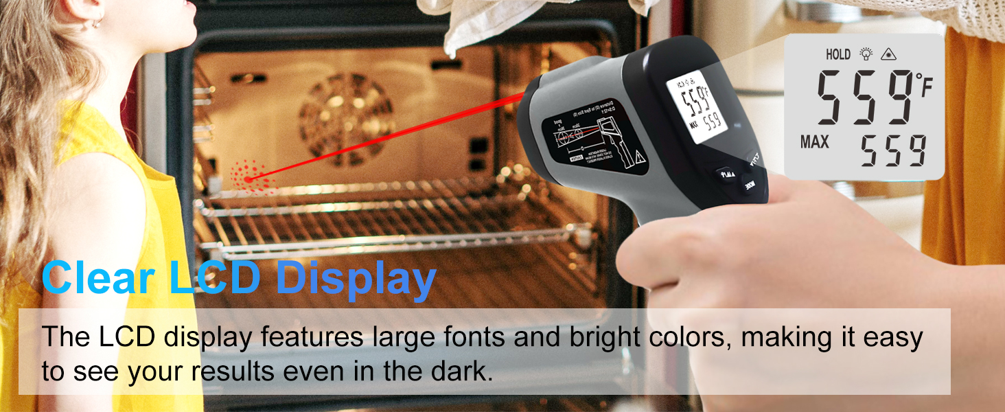 hito Infrared Thermometer Gun Laser Temperature Gun -58°F to 1112°F, Temp Gun for Pizza Oven, Cooking, Refrigerator, Pool, Reptiles, Air Conditioner, for Surface Temperature of Meat, Food, Liquid