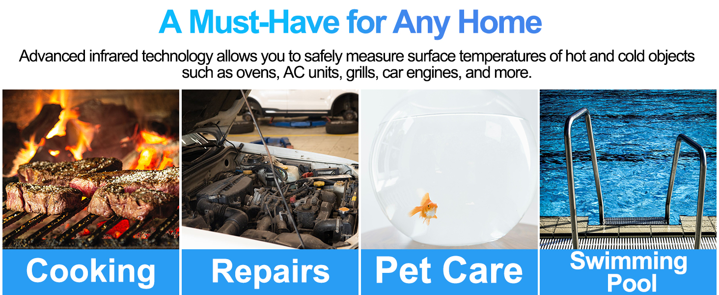 hito Infrared Thermometer Gun Laser Temperature Gun -58°F to 1112°F, Temp Gun for Pizza Oven, Cooking, Refrigerator, Pool, Reptiles, Air Conditioner, for Surface Temperature of Meat, Food, Liquid