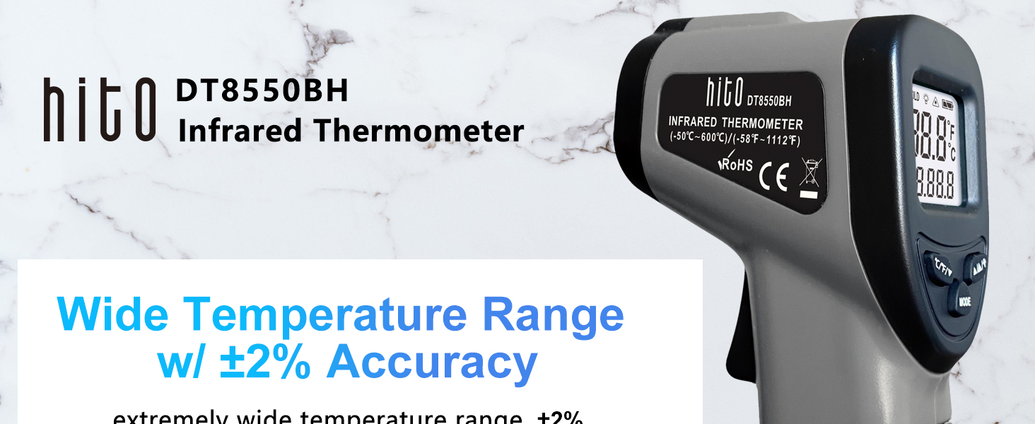 hito Infrared Thermometer Gun Laser Temperature Gun -58°F to 1112°F, Temp Gun for Pizza Oven, Cooking, Refrigerator, Pool, Reptiles, Air Conditioner, for Surface Temperature of Meat, Food, Liquid