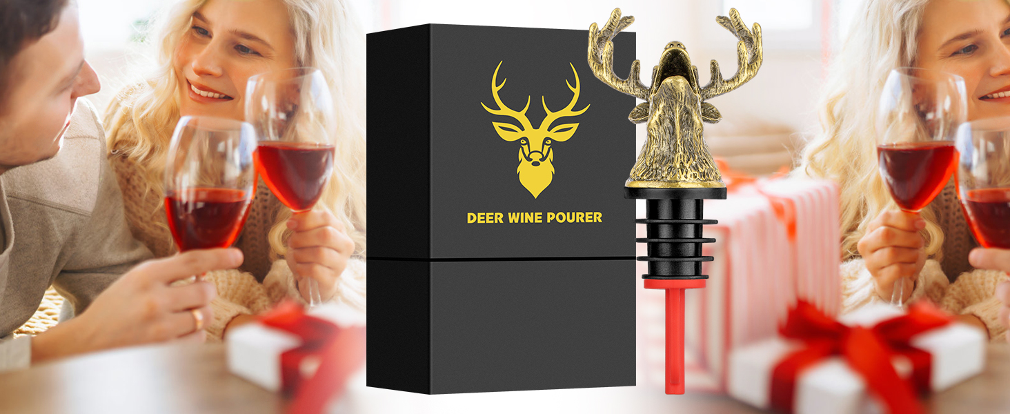 LKKCHER Deer Head Wine Bottle Pourer and Stopper Birthday Gifts Hunting Gifts for Hunters Men Dad Liquor Bottle Pourers Spout for Alcohol Spirits, Stag Gifts Wine Gifts, Bronze