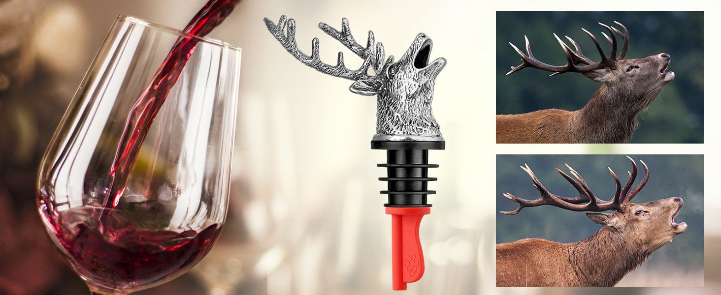 LKKCHER Deer Head Wine Bottle Pourer and Stopper Birthday Gifts Hunting Gifts for Hunters Men Dad Liquor Bottle Pourers Spout for Alcohol Spirits, Stag Gifts Wine Gifts, Bronze