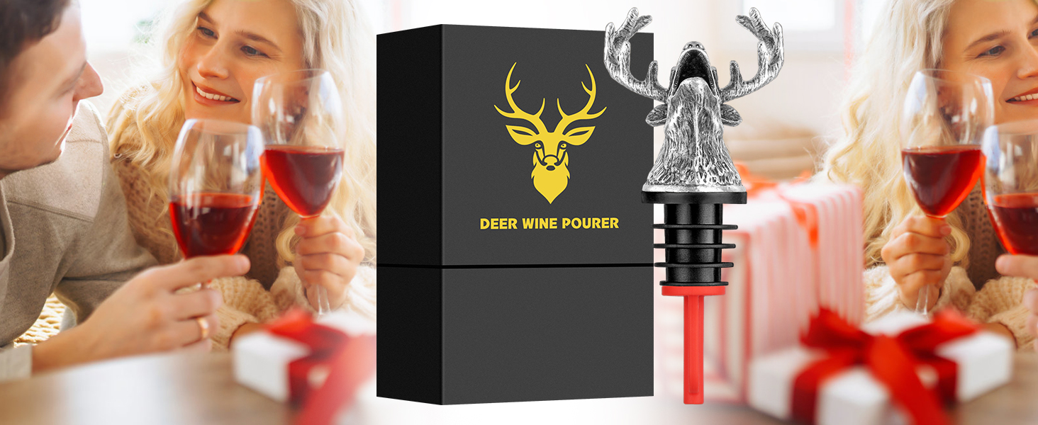 LKKCHER Deer Head Wine Bottle Pourer and Stopper Birthday Gifts Hunting Gifts for Hunters Men Dad Liquor Bottle Pourers Spout for Alcohol Spirits, Stag Gifts Wine Gifts, Bronze