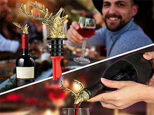 LKKCHER Deer Head Wine Bottle Pourer and Stopper Birthday Gifts Hunting Gifts for Hunters Men Dad Liquor Bottle Pourers Spout for Alcohol Spirits, Stag Gifts Wine Gifts, Bronze