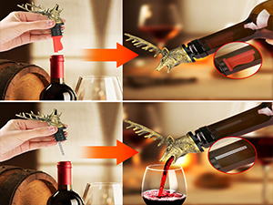 LKKCHER Deer Head Wine Bottle Pourer and Stopper Birthday Gifts Hunting Gifts for Hunters Men Dad Liquor Bottle Pourers Spout for Alcohol Spirits, Stag Gifts Wine Gifts, Bronze