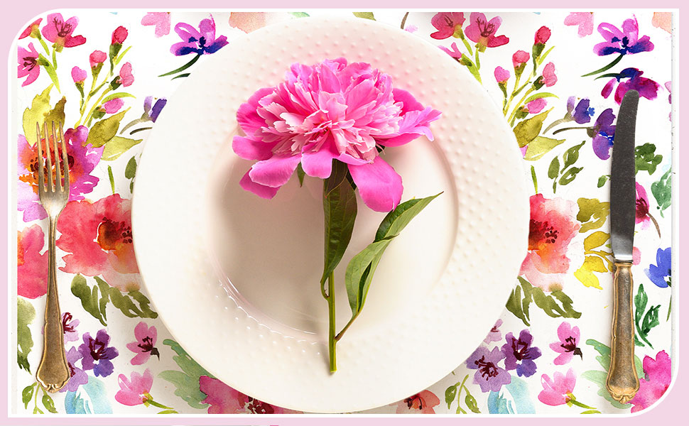 50 Sheets Floral Paper Placemat Watercolor Flower Disposable Place Mat Spring Colorful Floral Decorative Paper Table Mat for Wedding Bridal Shower Dinner Table, 11 x 17 Inch