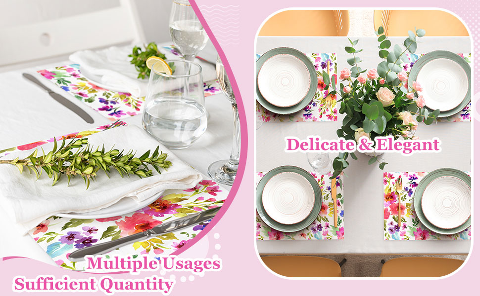50 Sheets Floral Paper Placemat Watercolor Flower Disposable Place Mat Spring Colorful Floral Decorative Paper Table Mat for Wedding Bridal Shower Dinner Table, 11 x 17 Inch