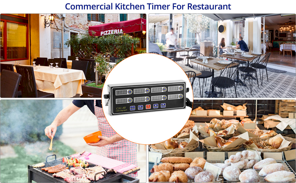 QWORK Digital Kitchen Timer - 8-Channel Multi-Timer with Waterproof Panel, Adjustable Volume