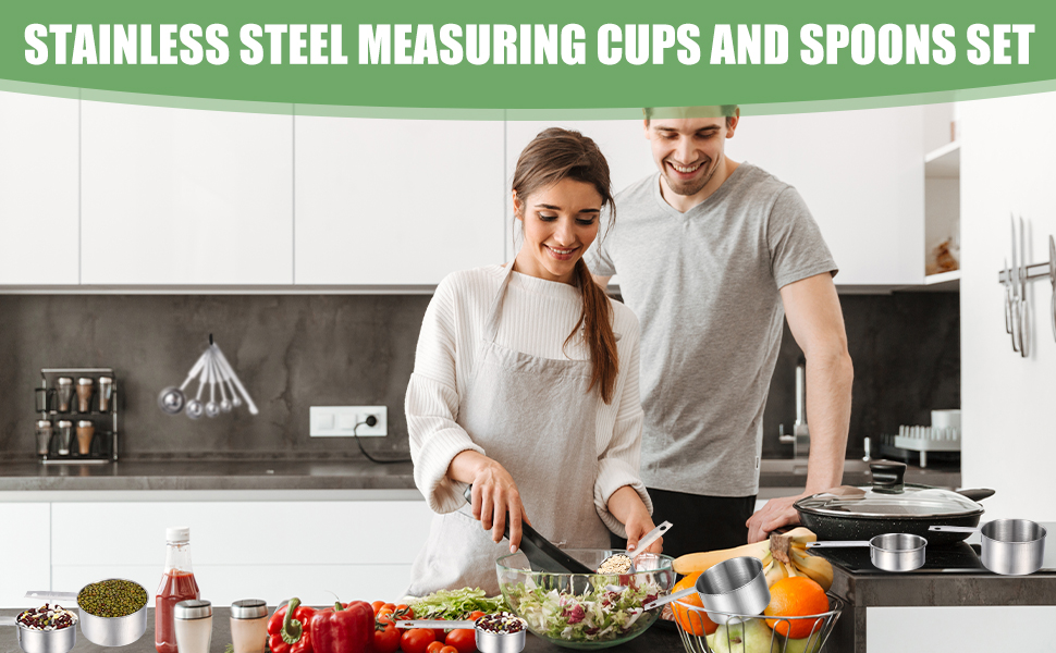 Measuring Cups and Spoons Set of 16,5 Nesting Metal Measuring Cups and 5 Measuring Spoons,1 Leveler and 5 Mini Measuring Spoons for Cooking,Baking,Dry and Liquid Ingredients