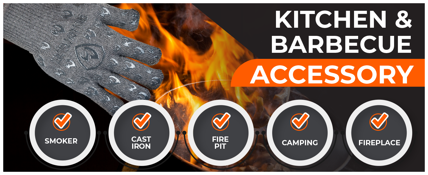 Oven Gloves with Fingers - 932°F Extreme Heat Proof and Cut Resistant Mitts for Kitchen, BBQ, Grill, Baking, Fire Pit - EN407 Certified with Non-Slip Silicone Grip and Cotton Lined for Comfort