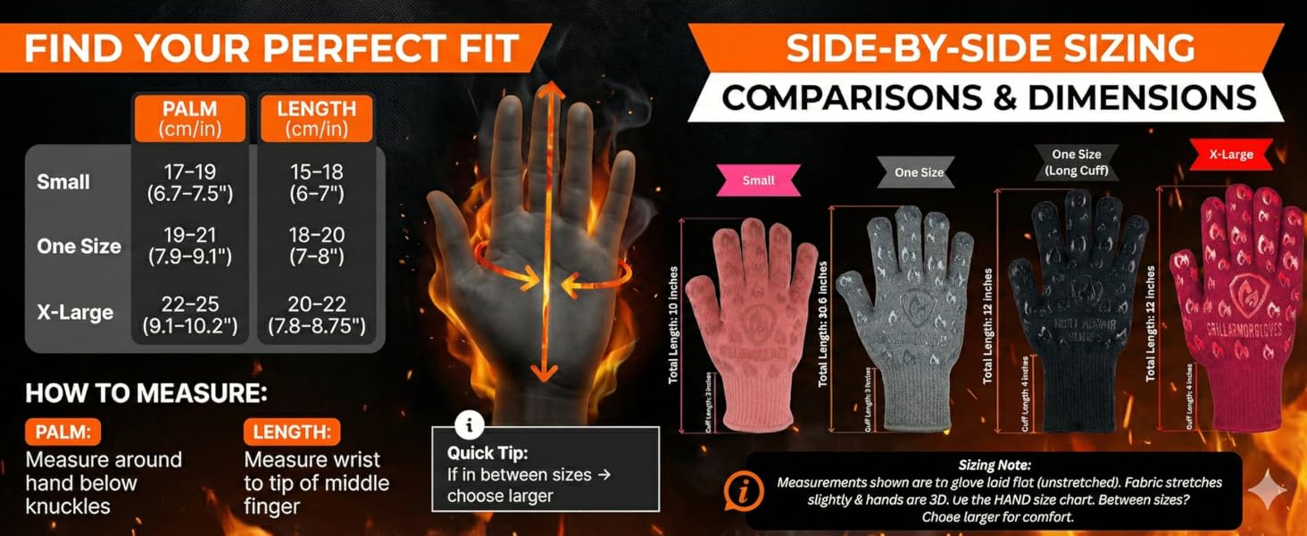 Oven Gloves with Fingers - 932°F Extreme Heat Proof and Cut Resistant Mitts for Kitchen, BBQ, Grill, Baking, Fire Pit - EN407 Certified with Non-Slip Silicone Grip and Cotton Lined for Comfort