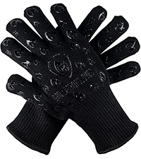 Oven Gloves with Fingers - 932°F Extreme Heat Proof and Cut Resistant Mitts for Kitchen, BBQ, Grill, Baking, Fire Pit - EN407 Certified with Non-Slip Silicone Grip and Cotton Lined for Comfort