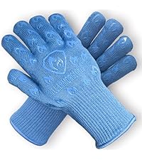 Oven Gloves with Fingers - 932°F Extreme Heat Proof and Cut Resistant Mitts for Kitchen, BBQ, Grill, Baking, Fire Pit - EN407 Certified with Non-Slip Silicone Grip and Cotton Lined for Comfort