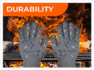 Oven Gloves with Fingers - 932°F Extreme Heat Proof and Cut Resistant Mitts for Kitchen, BBQ, Grill, Baking, Fire Pit - EN407 Certified with Non-Slip Silicone Grip and Cotton Lined for Comfort