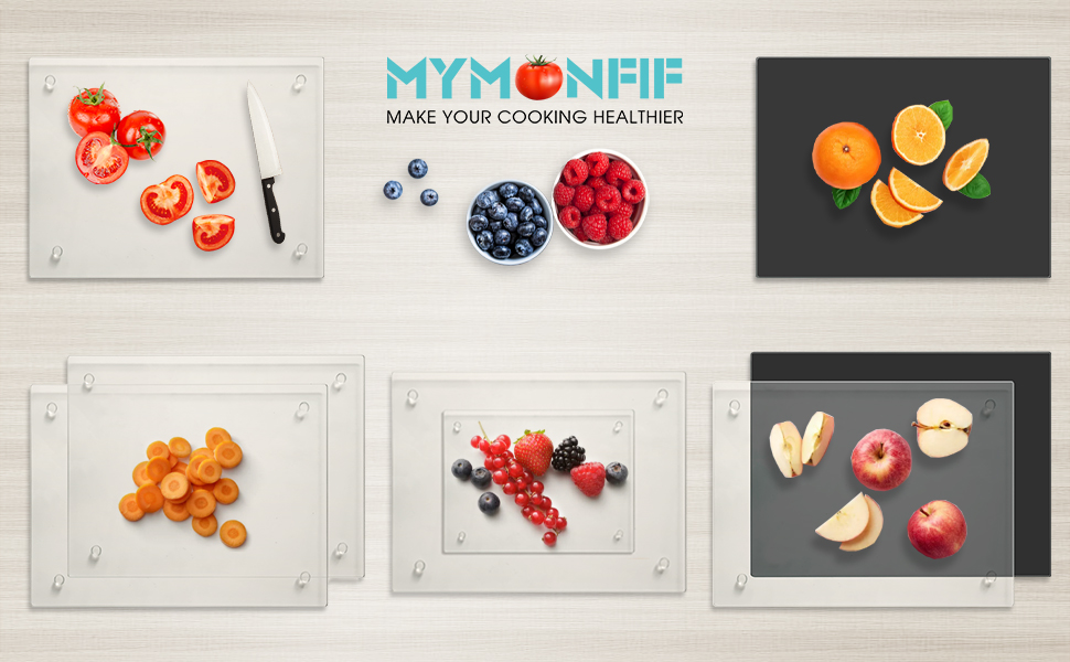 Tempered Glass Cutting Board for Kitchen, Clear Glass Board for Countertop, Heat Resistant, with Non-Slip Feet, 12x16" & 12x8" 2 Pcs Clear