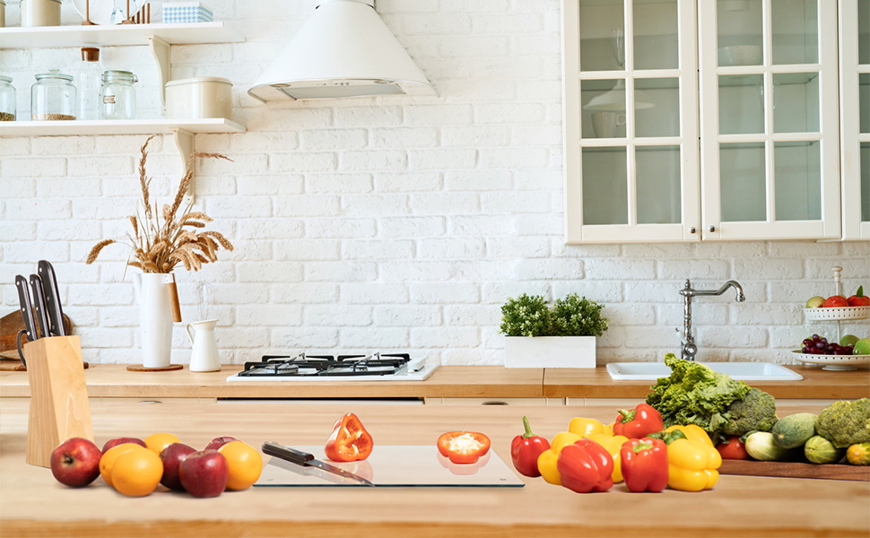 Tempered Glass Cutting Board for Kitchen, Clear Glass Board for Countertop, Heat Resistant, with Non-Slip Feet, 12x16" & 12x8" 2 Pcs Clear