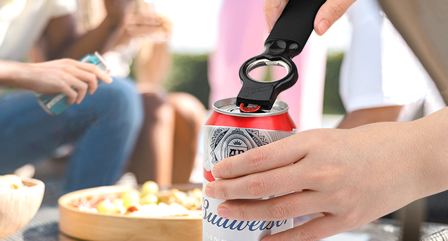 2-Pack Magnetic Beer Bottle Opener & Soda Can Opener, 2-in-1 Bottle Opener and Can Tab Opener Tool for Bartender, Long Nails, Arthritis, Seniors, Silicone Handle with Build in Magnet - Black