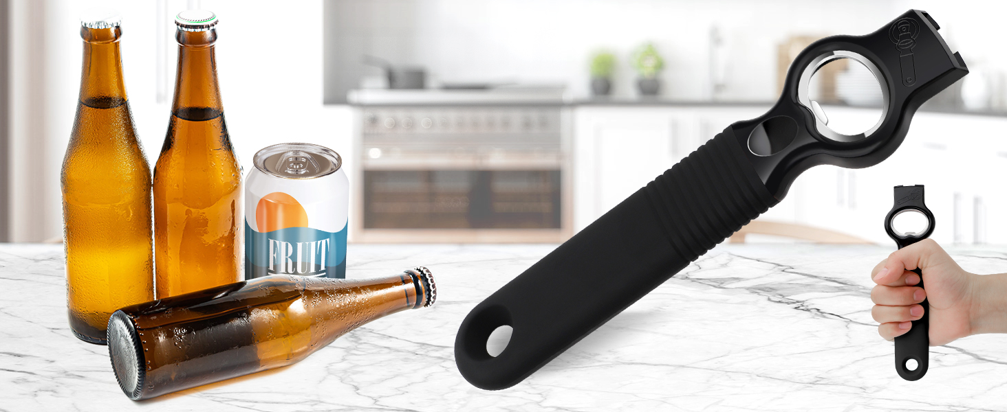 2-Pack Magnetic Beer Bottle Opener & Soda Can Opener, 2-in-1 Bottle Opener and Can Tab Opener Tool for Bartender, Long Nails, Arthritis, Seniors, Silicone Handle with Build in Magnet - Black