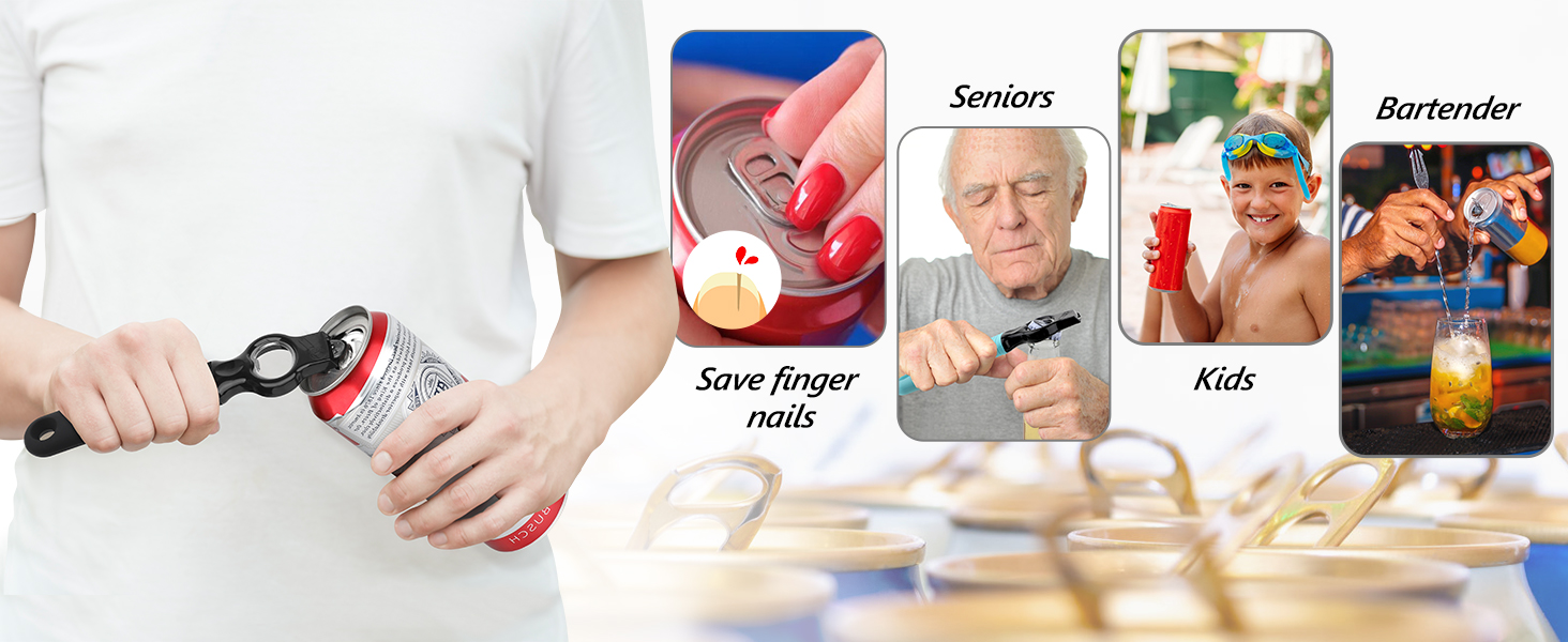 2-Pack Magnetic Beer Bottle Opener & Soda Can Opener, 2-in-1 Bottle Opener and Can Tab Opener Tool for Bartender, Long Nails, Arthritis, Seniors, Silicone Handle with Build in Magnet - Black