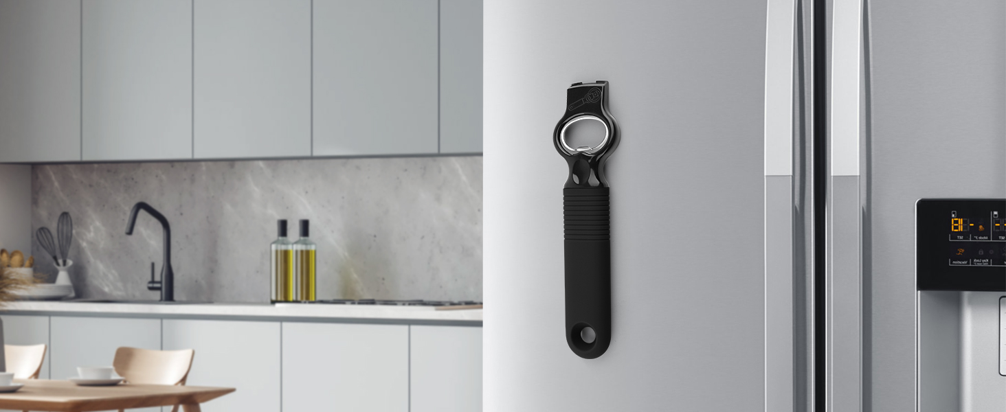 2-Pack Magnetic Beer Bottle Opener & Soda Can Opener, 2-in-1 Bottle Opener and Can Tab Opener Tool for Bartender, Long Nails, Arthritis, Seniors, Silicone Handle with Build in Magnet - Black