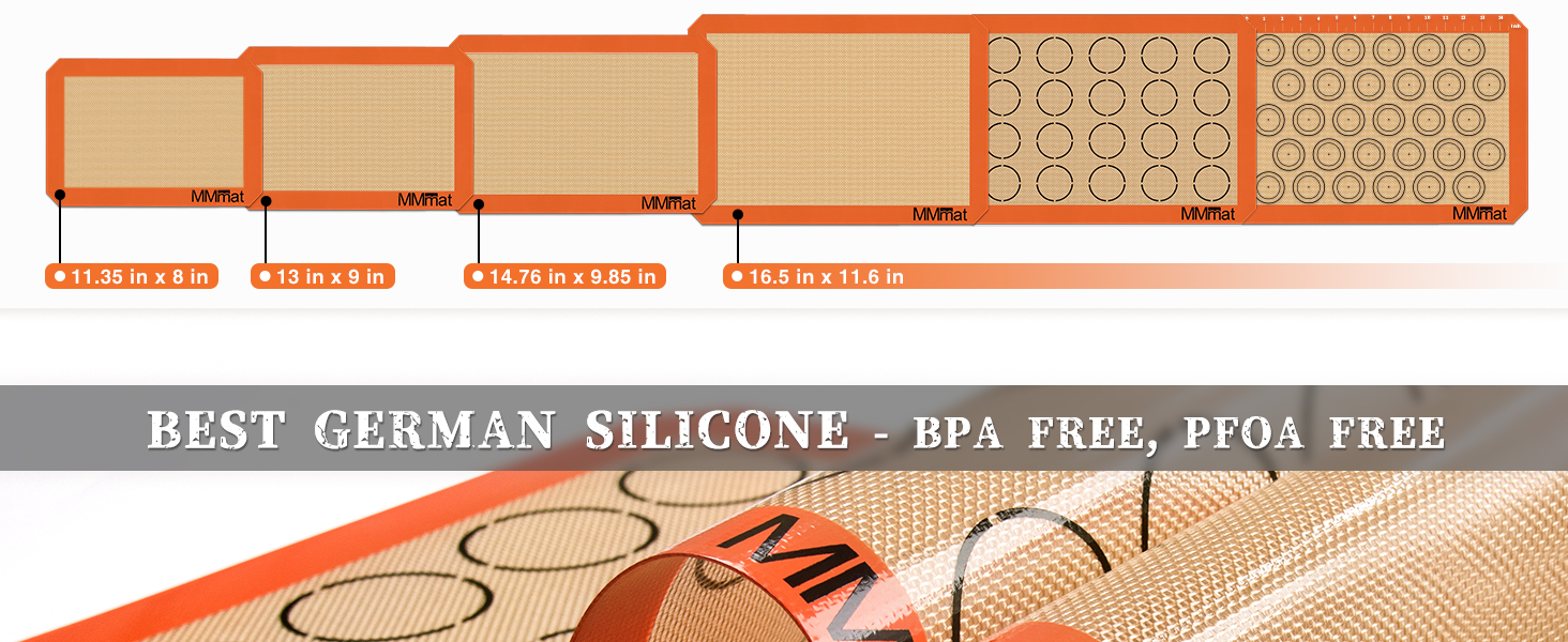 Silicone Baking Mats - Best German Silicone, Non Slip Baking Sheet, Non Stick Reusable Silicone Mats For Baking, Food Grade Oven Liner, Counter Mat, Set of 6