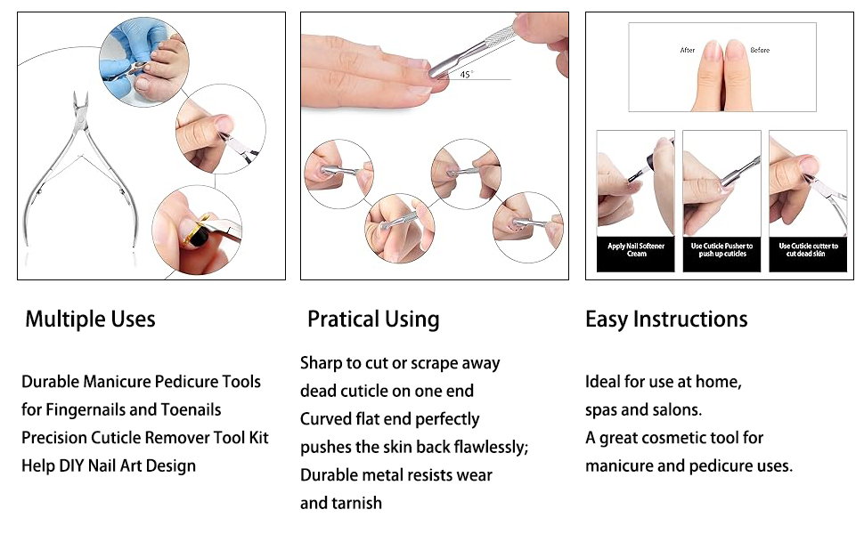 6 Packs Cuticle Trimmer with Pusher - Professional Stainless Steel Cuticle Nippers Cutter Clippers and Cuticle Remover Manicure Tools for Fingernails Toenails (silver)