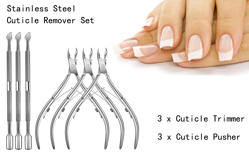6 Packs Cuticle Trimmer with Pusher - Professional Stainless Steel Cuticle Nippers Cutter Clippers and Cuticle Remover Manicure Tools for Fingernails Toenails (silver)