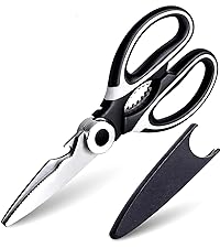 2 in 1 Kitchen Scissors for Food – Stainless Steel Blade & Plastic Cutting Board Scissors with Safety Lock | 9.5