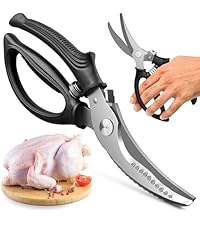 2 in 1 Kitchen Scissors for Food – Stainless Steel Blade & Plastic Cutting Board Scissors with Safety Lock | 9.5