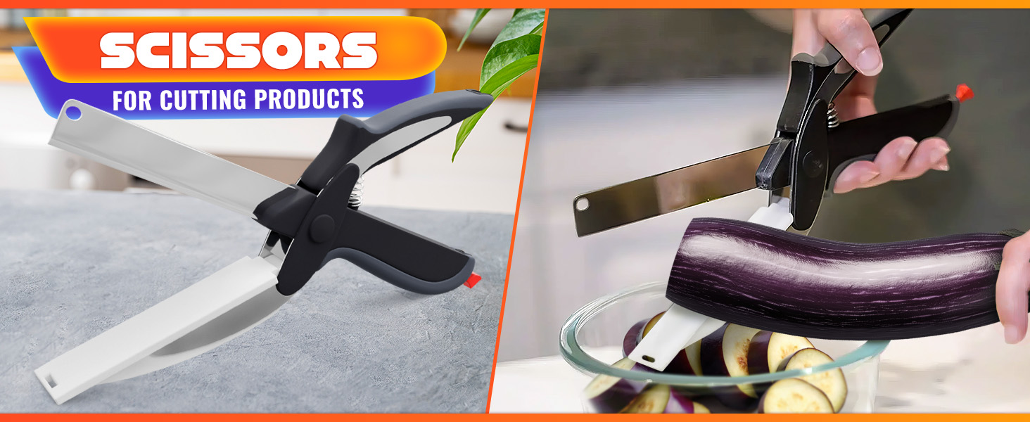 2 in 1 Kitchen Scissors for Food – Stainless Steel Blade & Plastic Cutting Board Scissors with Safety Lock | 9.5
