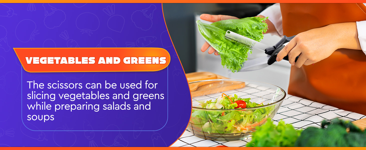 2 in 1 Kitchen Scissors for Food – Stainless Steel Blade & Plastic Cutting Board Scissors with Safety Lock | 9.5