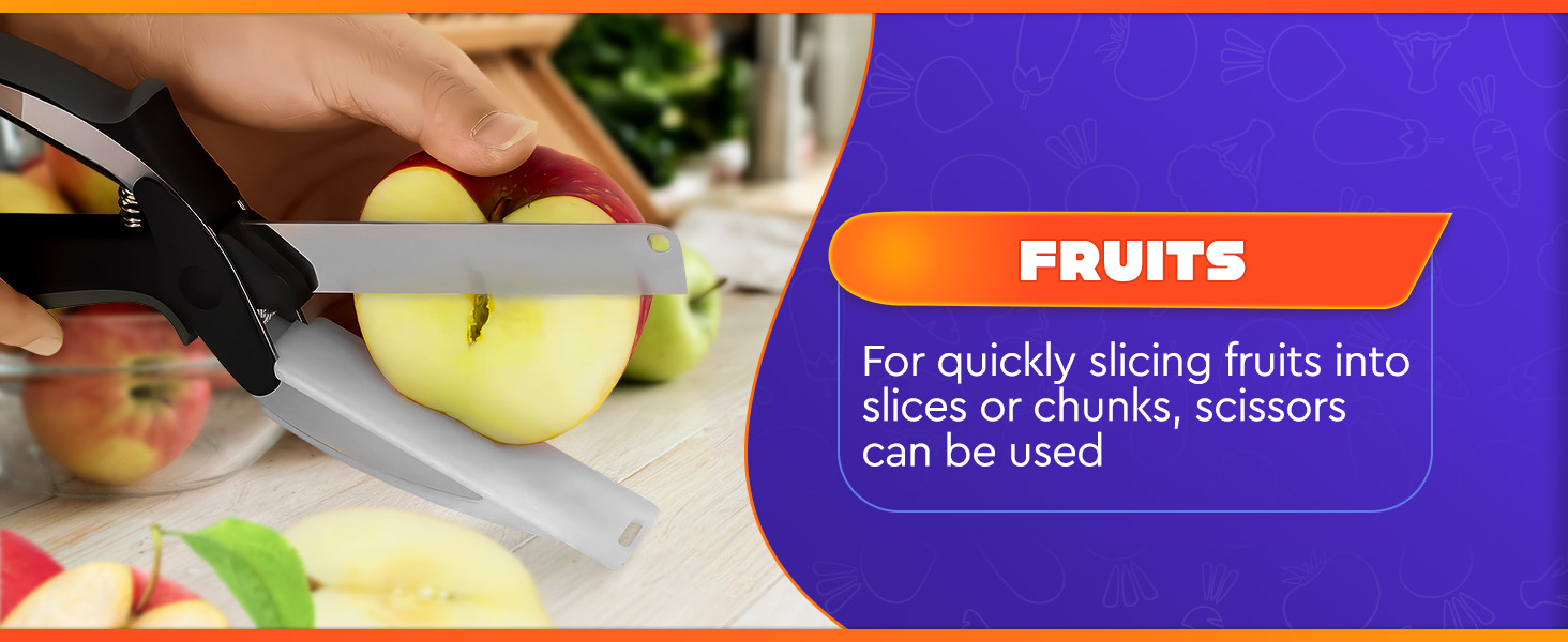 2 in 1 Kitchen Scissors for Food – Stainless Steel Blade & Plastic Cutting Board Scissors with Safety Lock | 9.5