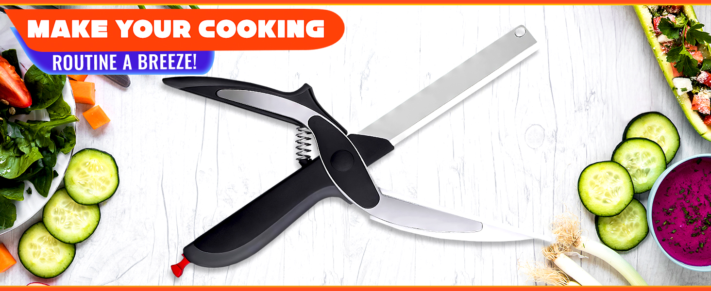2 in 1 Kitchen Scissors for Food – Stainless Steel Blade & Plastic Cutting Board Scissors with Safety Lock | 9.5