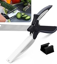 2 in 1 Kitchen Scissors for Food – Stainless Steel Blade & Plastic Cutting Board Scissors with Safety Lock | 9.5
