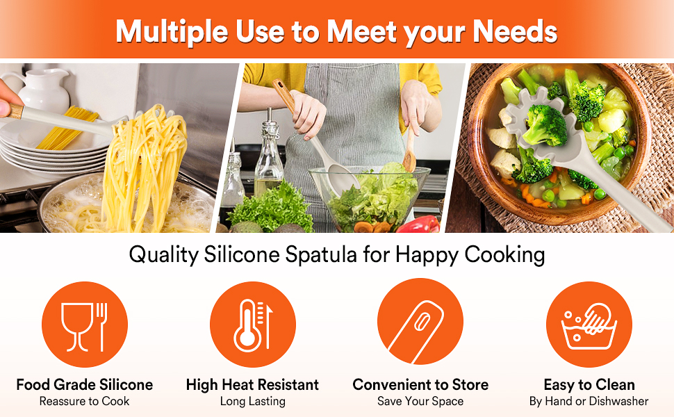 Silicone Pasta Fork And Cooking Spoon, Kitchen Heat Resistant Noodle Spoon Server, BPA Free Spaghetti Strainer,12.8 inch