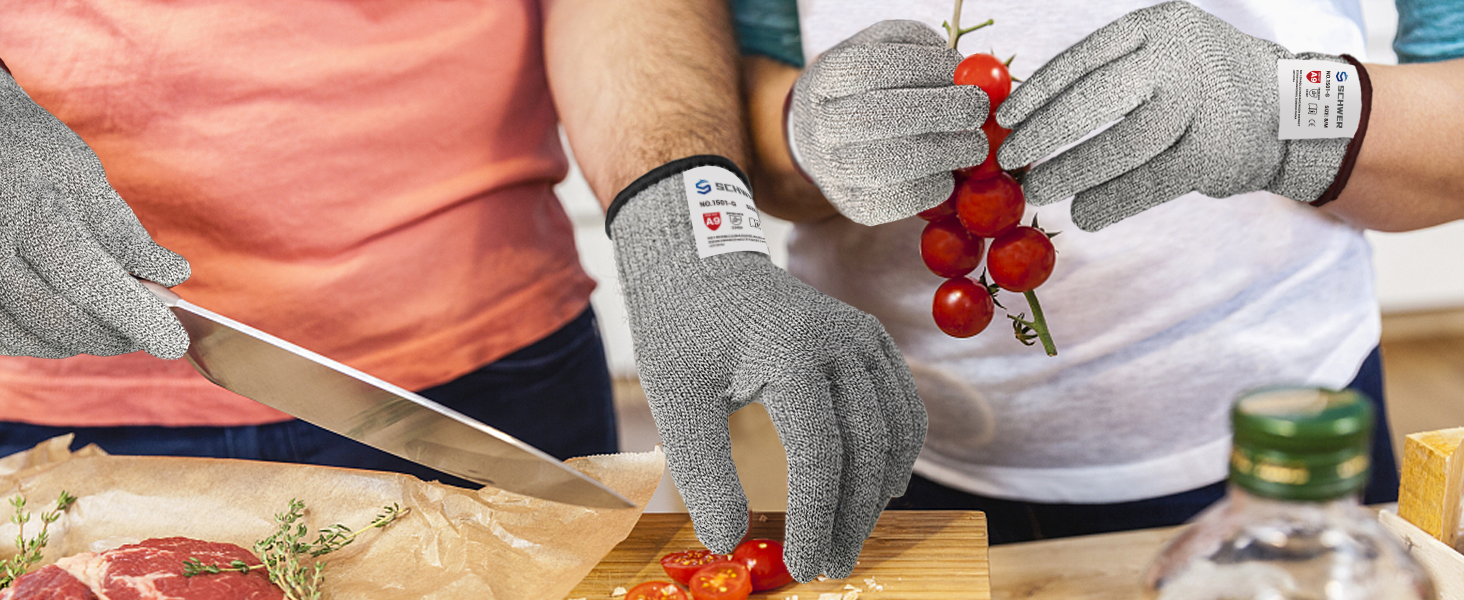 Schwer SlicePro ANSI A9 Cut Resistant Gloves, Food Grade Cutting Glove for Kitchen Food Prep, Mandoline Gloves for Meat Cutting, Oyster Shucking, Fish Fillet Processing, PR1501-G, L