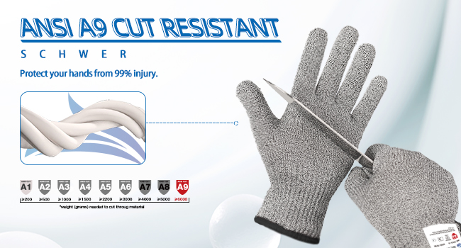 Schwer SlicePro ANSI A9 Cut Resistant Gloves, Food Grade Cutting Glove for Kitchen Food Prep, Mandoline Gloves for Meat Cutting, Oyster Shucking, Fish Fillet Processing, PR1501-G, L