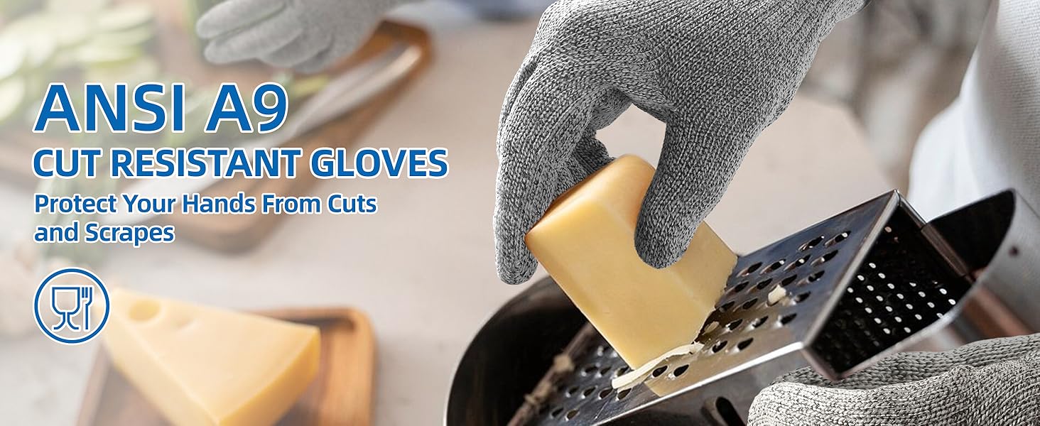 Schwer SlicePro ANSI A9 Cut Resistant Gloves, Food Grade Cutting Glove for Kitchen Food Prep, Mandoline Gloves for Meat Cutting, Oyster Shucking, Fish Fillet Processing, PR1501-G, L