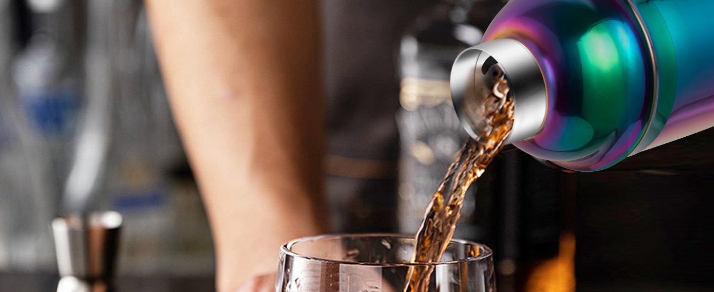 Bartender Kit with Stand, 12-Piece Bar Set | 24oz Cocktail Shaker Set for Drink Mixing, Martini Shaker Set with Bar Tools, Recipes Booklet | Fun Housewarming Gift (Rainbow)