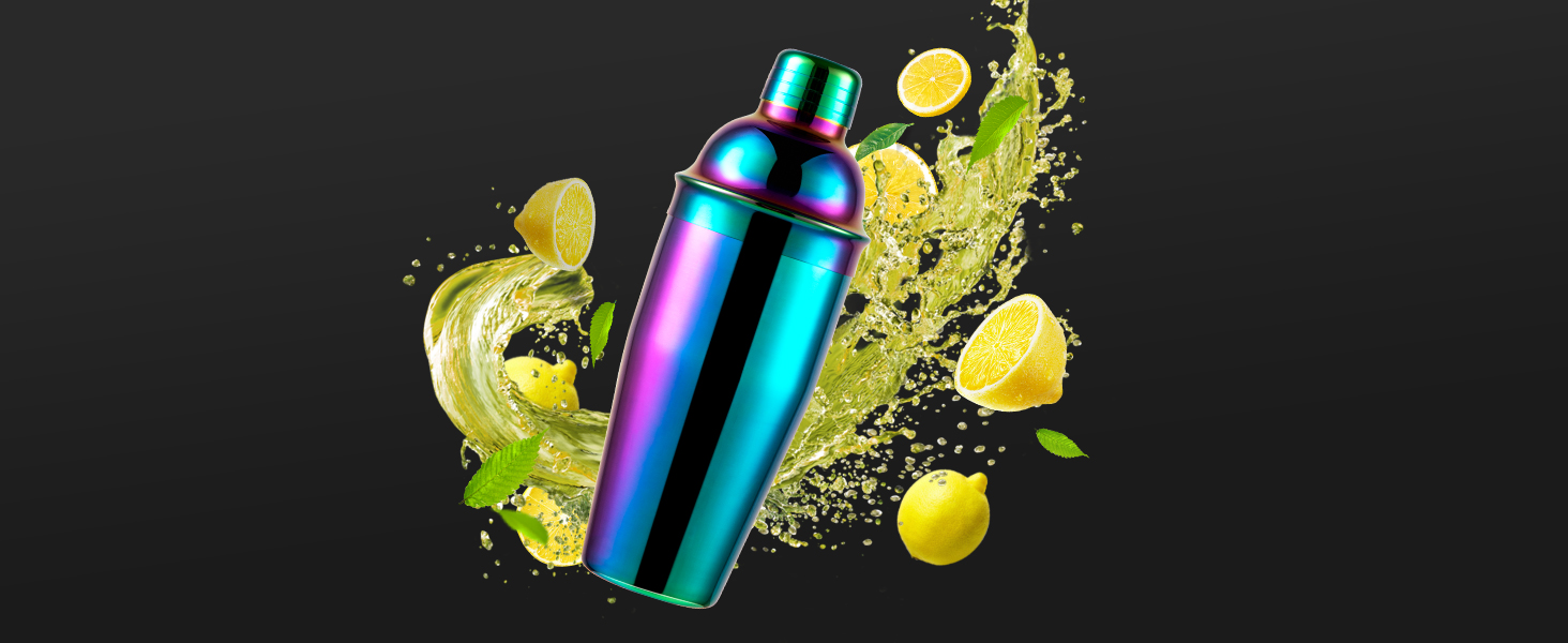 Bartender Kit with Stand, 12-Piece Bar Set | 24oz Cocktail Shaker Set for Drink Mixing, Martini Shaker Set with Bar Tools, Recipes Booklet | Fun Housewarming Gift (Rainbow)