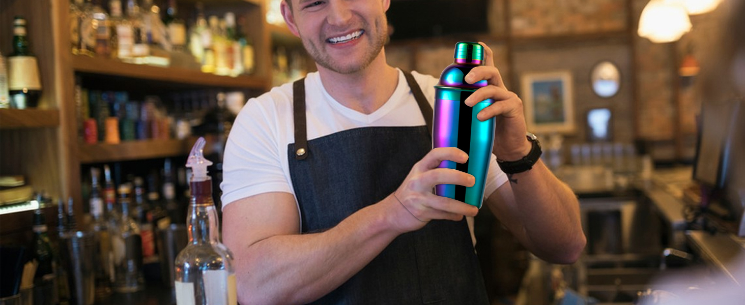 Bartender Kit with Stand, 12-Piece Bar Set | 24oz Cocktail Shaker Set for Drink Mixing, Martini Shaker Set with Bar Tools, Recipes Booklet | Fun Housewarming Gift (Rainbow)