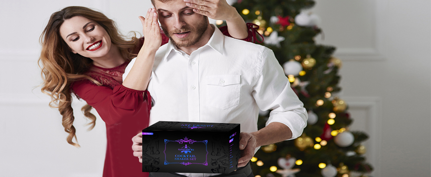 Bartender Kit with Stand, 12-Piece Bar Set | 24oz Cocktail Shaker Set for Drink Mixing, Martini Shaker Set with Bar Tools, Recipes Booklet | Fun Housewarming Gift (Rainbow)