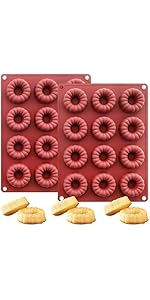 Mini Buntz Cake Silicone Pan, 24-Cavity Nonstick Fluted Tube Ring Cake Pan for Baking, Donuts Silicone Mold for Mousse Cupcake Chocolate Jelly Pudding Dessert (11.8 x 7.6 x 0.7 inches), Terracotta